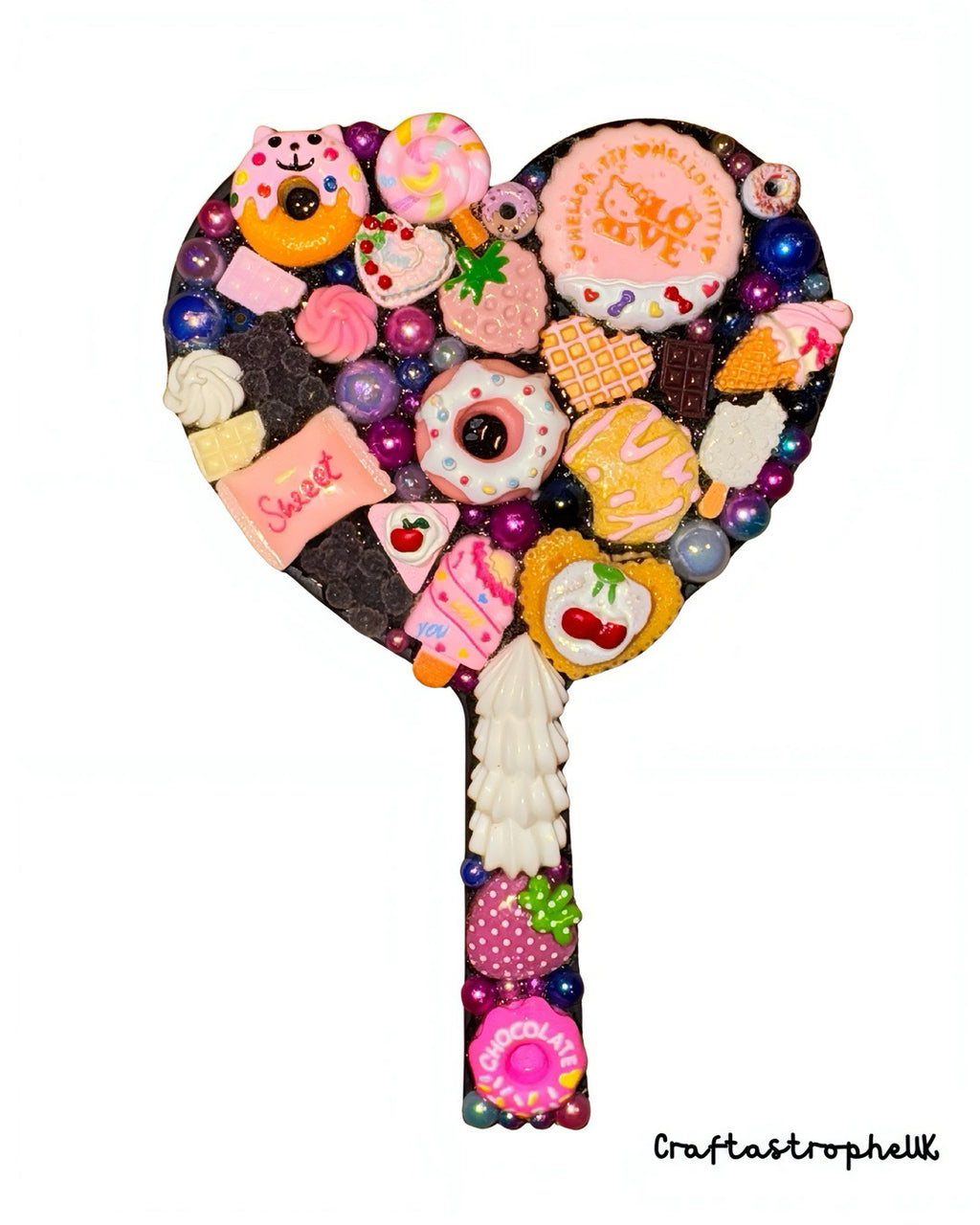 Sweet Treats Heart Mirror – Black Kawaii Decoden Candy Handheld Mirror