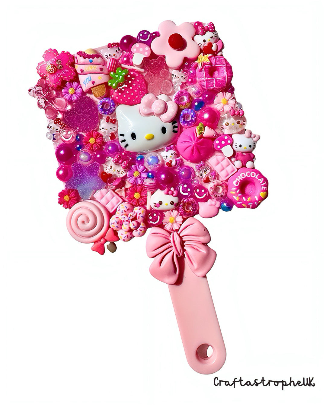 Hello Kitty Pink Handheld Mirror & Comb Set – Kawaii Decoden Beauty Set Hair Accessories