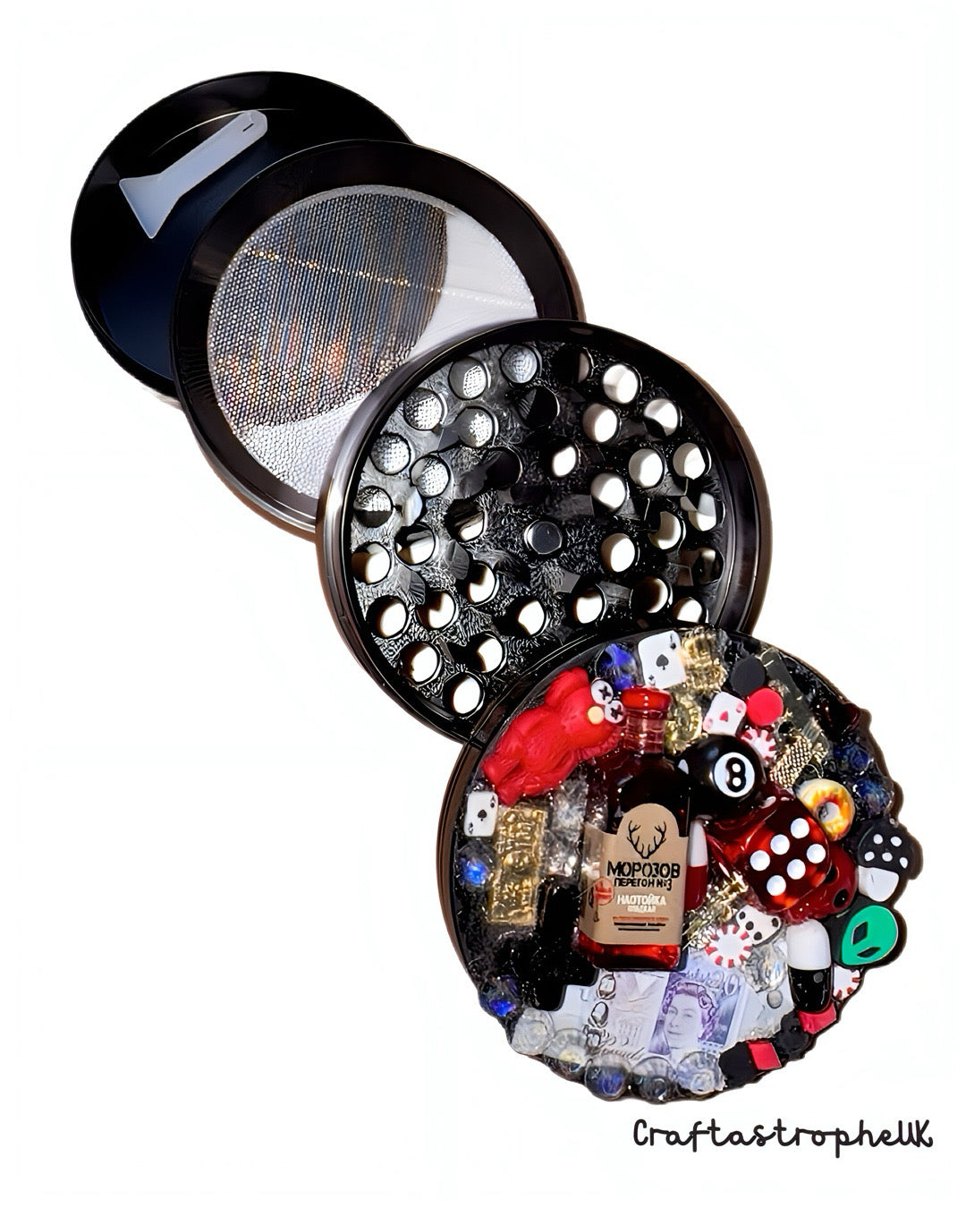 Metal Gamer and Casino Themed Black 4-Tier Herb/ Spice Grinder – Kawaii Decoden Junk Craft Style