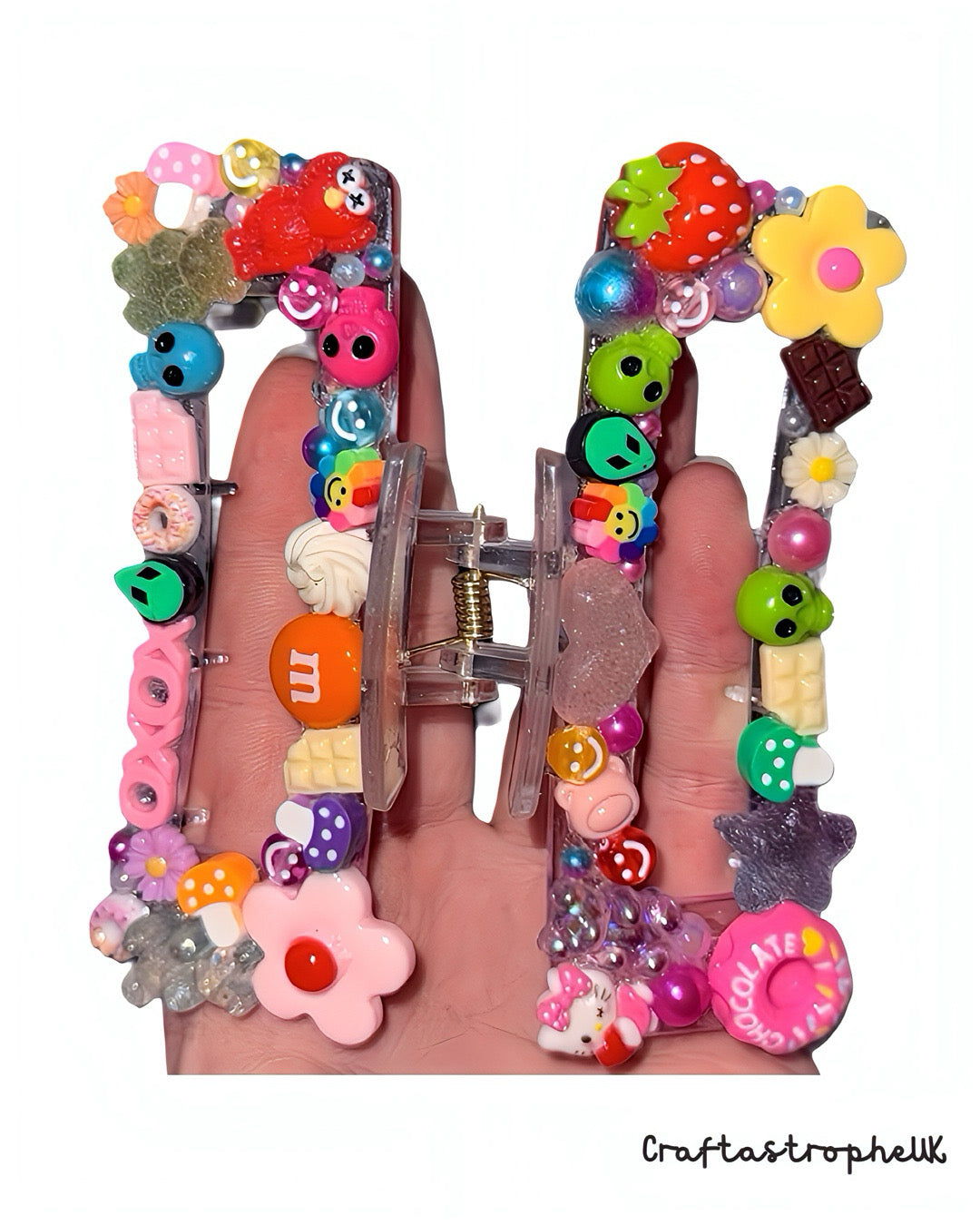 Kawaii Hair Claw Clip – Multicoloured Chunky Glitter Flower & Fruit Design for Thick Hair