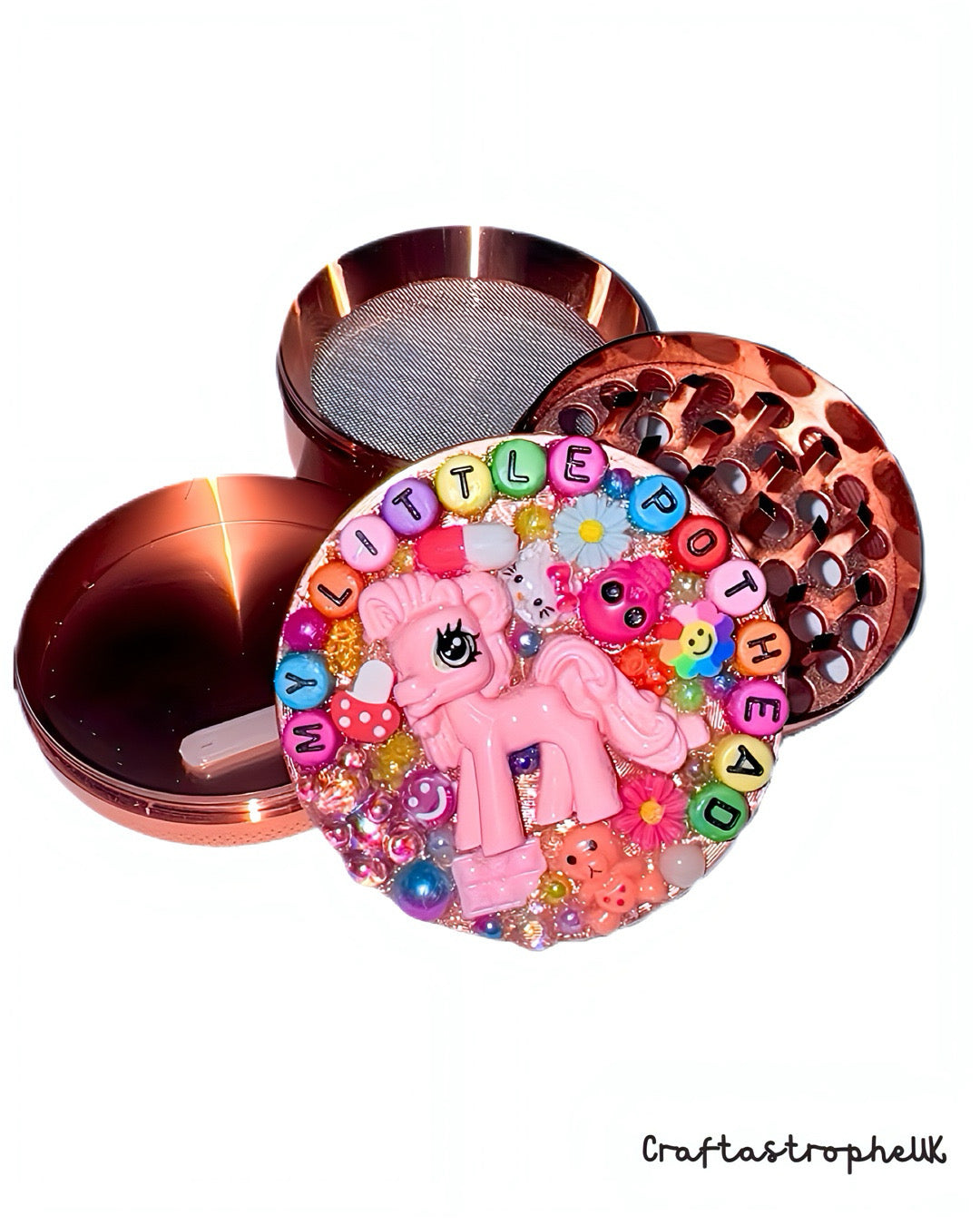 My Little Pony Style Rose Gold Metal Herb/ Spice Grinder – 4 Tier Kawaii Decoden Junk Grinder