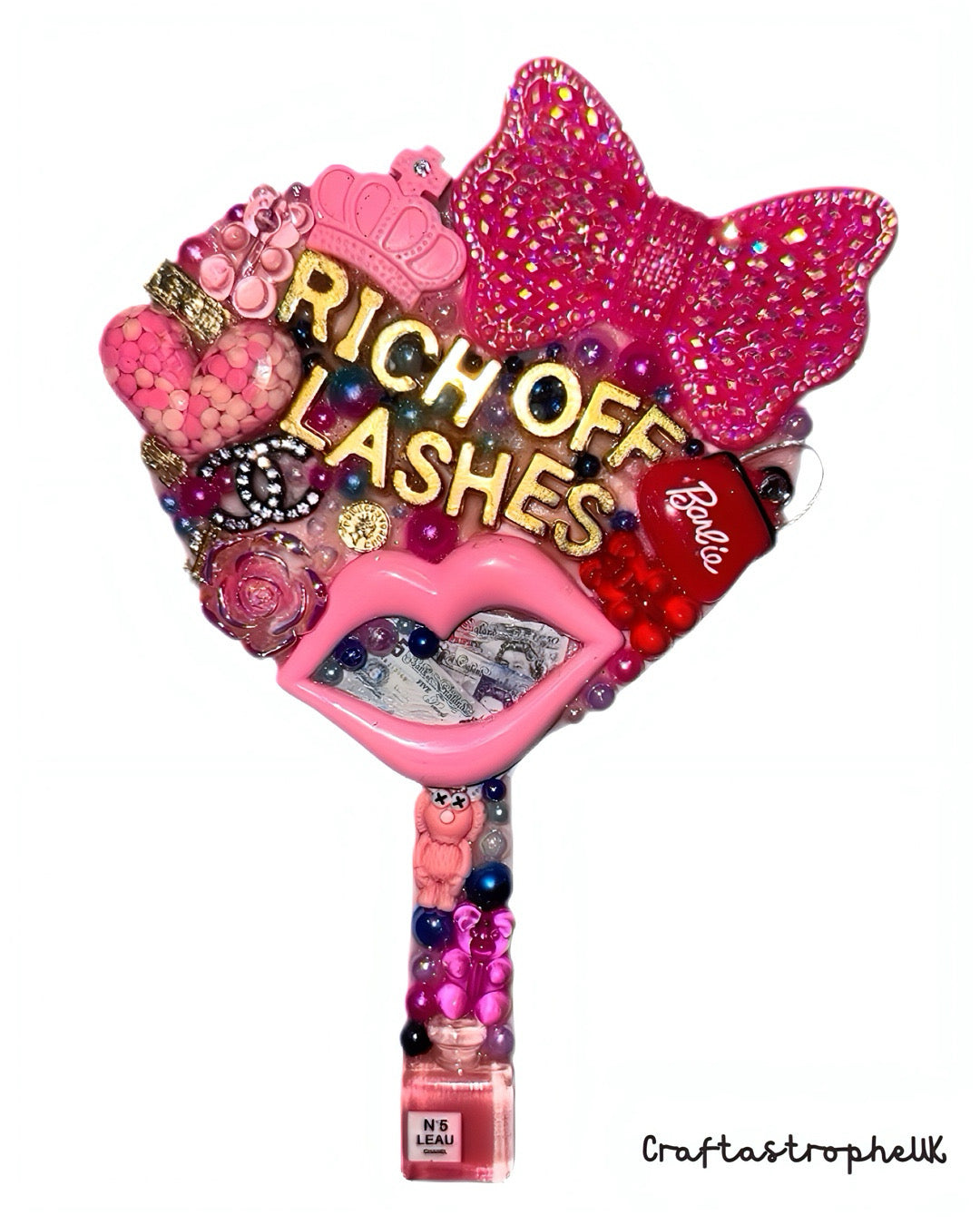 Lash Tech Heart Shaped Mirror – Pink Decoden Kawaii Mirror for Eyelash Artists/ Eyelash Technician