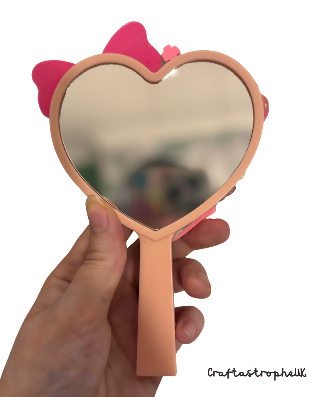 Lash Tech Heart Shaped Mirror – Pink Decoden Kawaii Mirror for Eyelash Artists/ Eyelash Technician