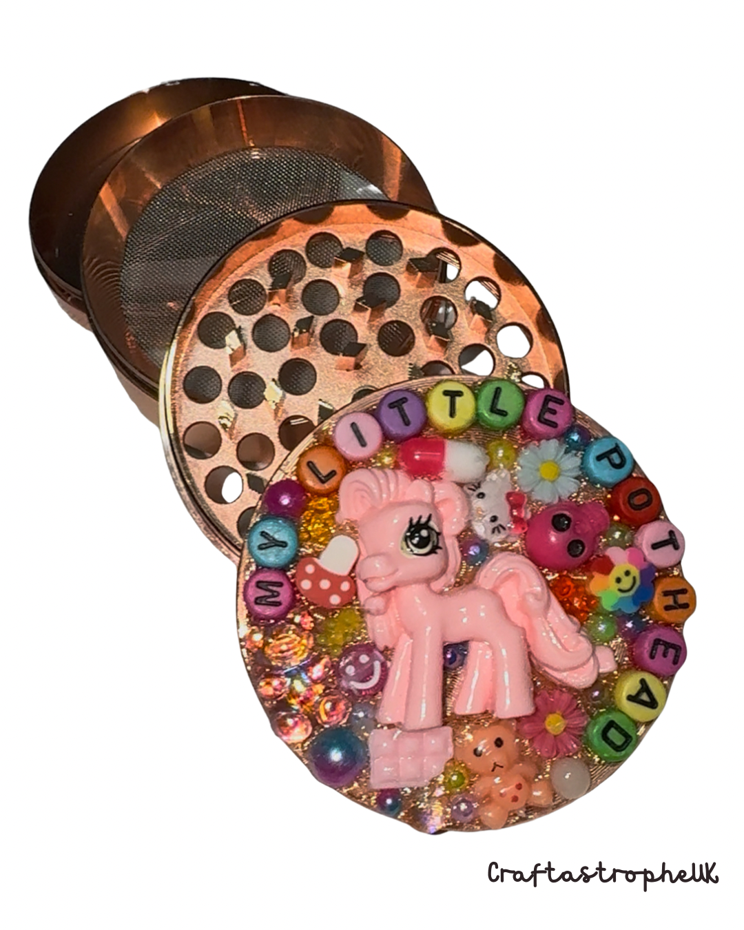 My Little Pony Style Rose Gold Metal Herb/ Spice Grinder – 4 Tier Kawaii Decoden Junk Grinder