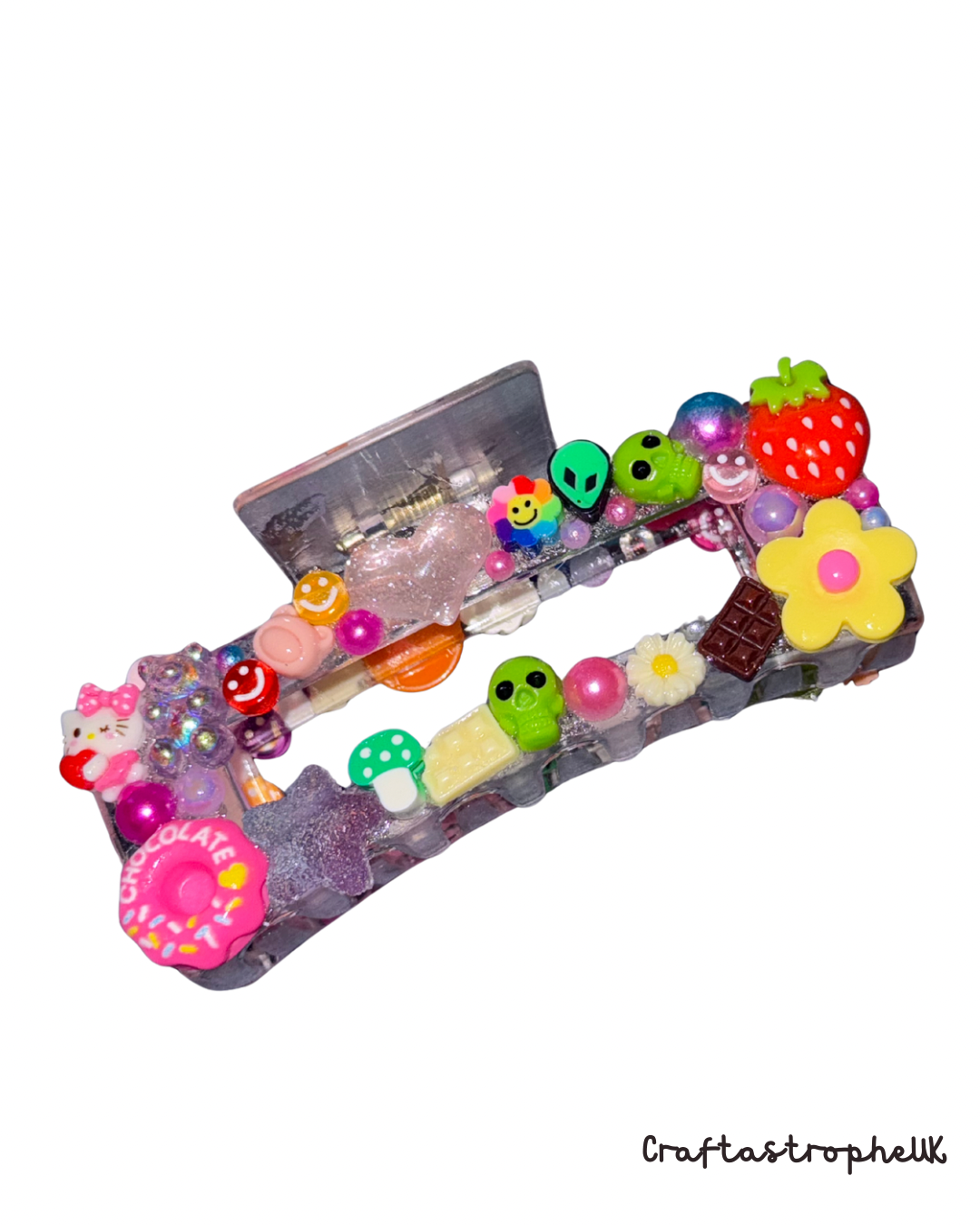 Kawaii Hair Claw Clip – Multicoloured Chunky Glitter Flower & Fruit Design for Thick Hair