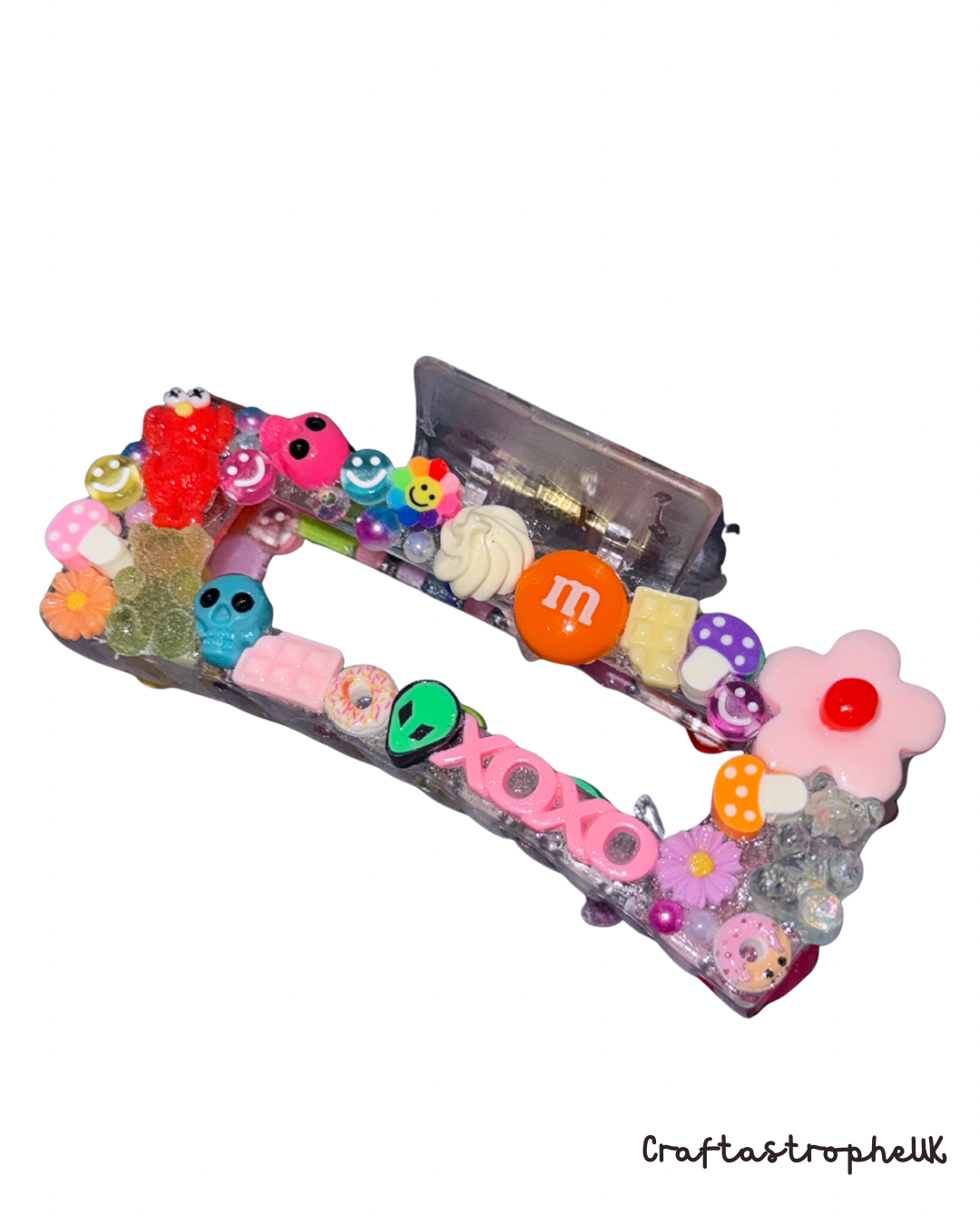 Kawaii Hair Claw Clip – Multicoloured Chunky Glitter Flower & Fruit Design for Thick Hair