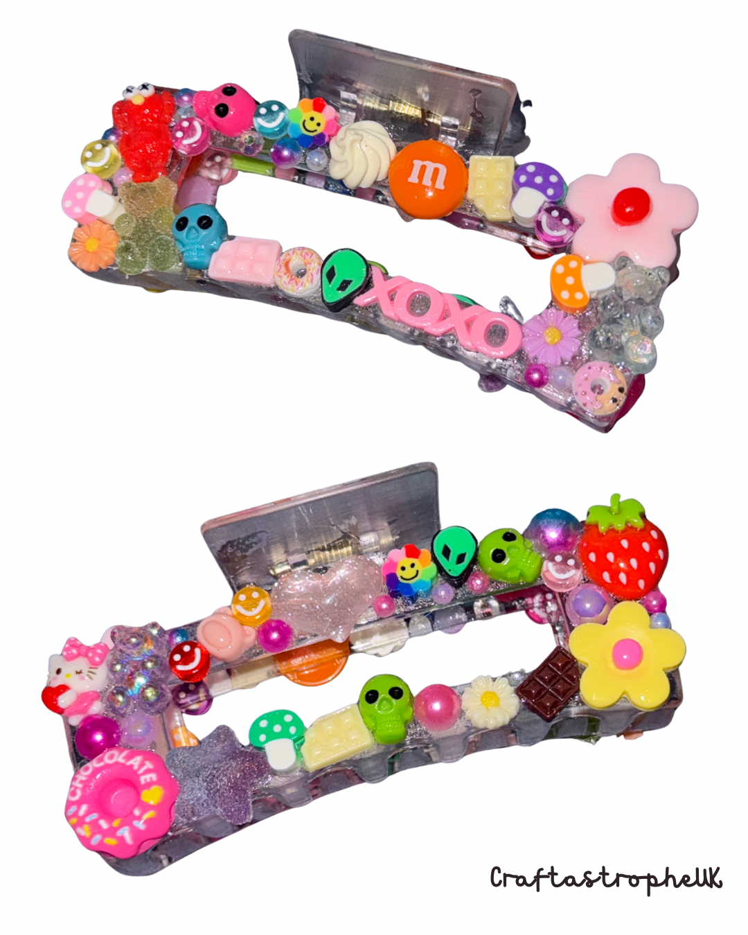 Kawaii Hair Claw Clip – Multicoloured Chunky Glitter Flower & Fruit Design for Thick Hair